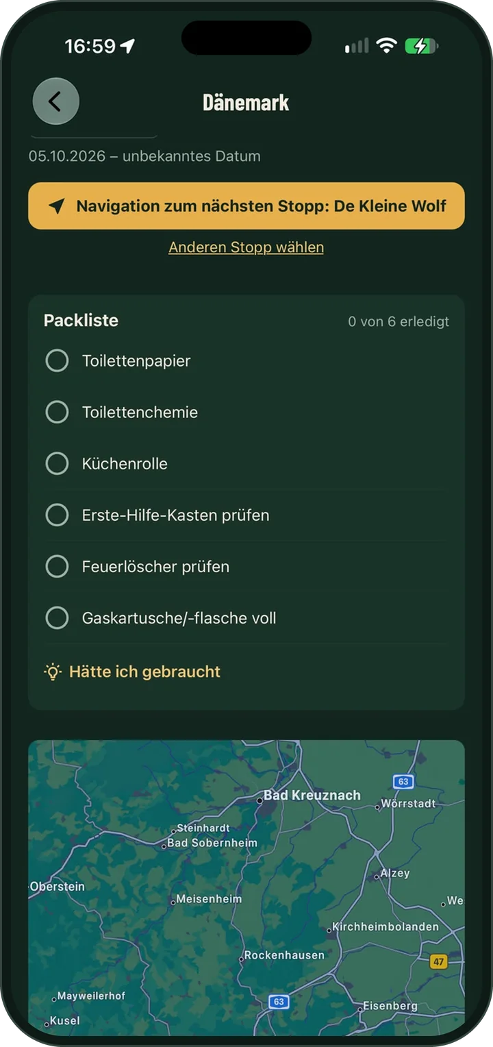 Checklist with checked and open items.