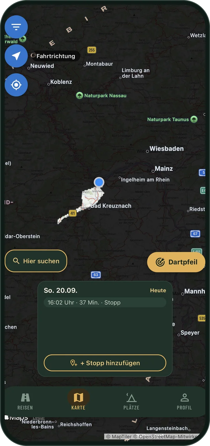 Overview map with cleared areas along the driven routes, the rest under fog.